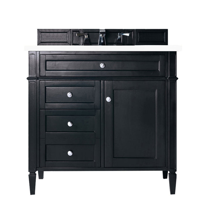 Brittany 36" Single Bathroom Vanity in Black Onyx Single Bathroom Vanity James Martin Vanities Eternal Serena Quartz 