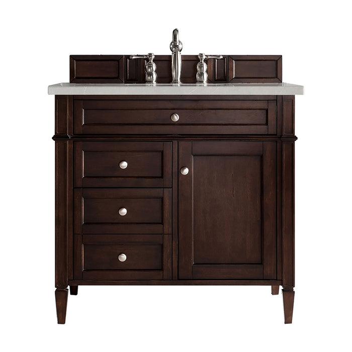 Brittany 36" Single Bathroom Vanity in Burnished Mahogany Single Bathroom Vanity James Martin Vanities Eternal Serena Quartz 