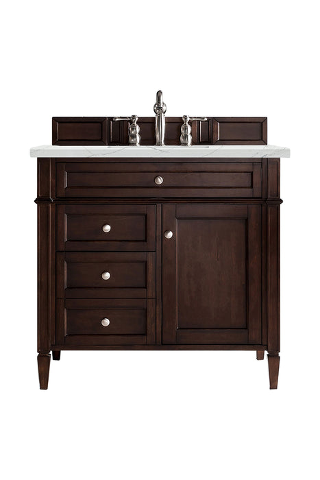 Brittany 36" Single Bathroom Vanity in Burnished Mahogany Single Bathroom Vanity James Martin Vanities Eternal Marfil Quartz 