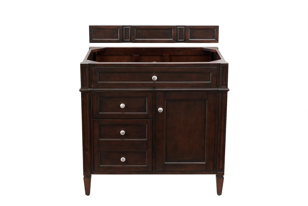 Brittany 36" Single Bathroom Vanity in Burnished Mahogany Single Bathroom Vanity James Martin Vanities Parisien Bleu Quartz 