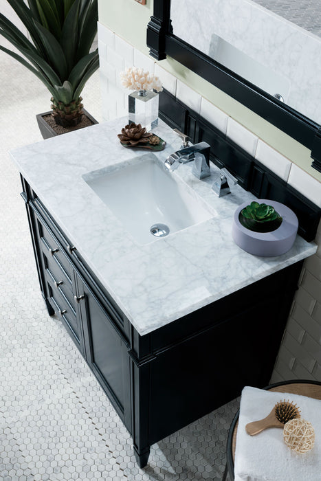 Brittany 36" Single Bathroom Vanity in Black Onyx Single Bathroom Vanity James Martin Vanities Ethereal Noctis Quartz 