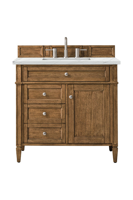 Brittany 36" Single Vanity Cabinet in Saddle Brown Single Bathroom Vanity James Martin Vanities Charcoal Soapstone Quartz 