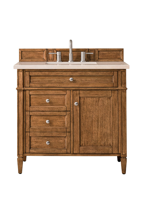 Brittany 36" Single Vanity Cabinet in Saddle Brown Single Bathroom Vanity James Martin Vanities Eternal Marfil Quartz 