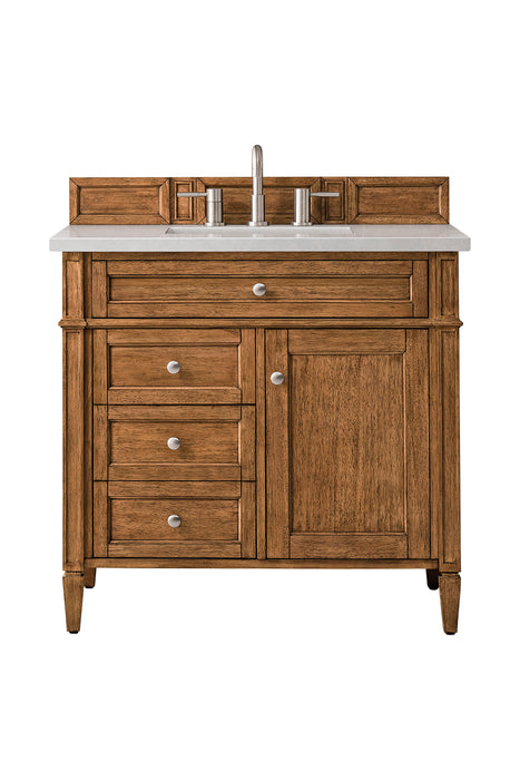 Brittany 36" Single Vanity Cabinet in Saddle Brown Single Bathroom Vanity James Martin Vanities Eternal Jasmine Pearl Quartz 