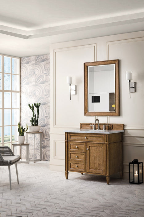 Brittany 36" Single Vanity Cabinet in Saddle Brown Single Bathroom Vanity James Martin Vanities Arctic Fall Solid Surface 