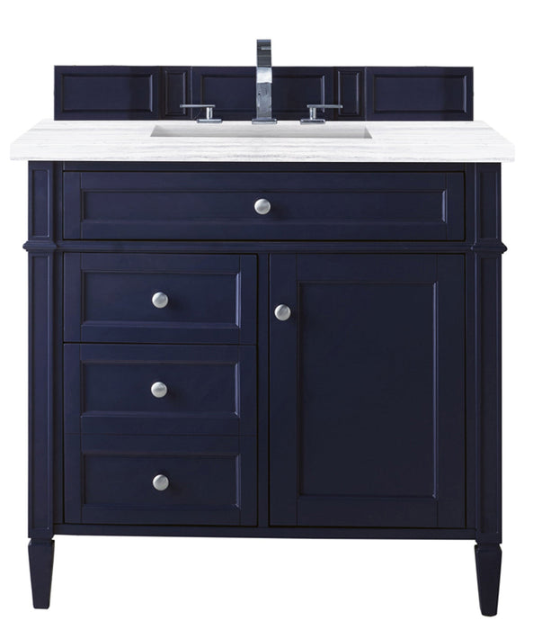 Brittany 36" Single Vanity in Victory Blue Single Bathroom Vanity James Martin Vanities Ethereal Noctis Quartz 