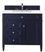 Brittany 36" Single Vanity in Victory Blue Single Bathroom Vanity James Martin Vanities Ethereal Noctis Quartz 