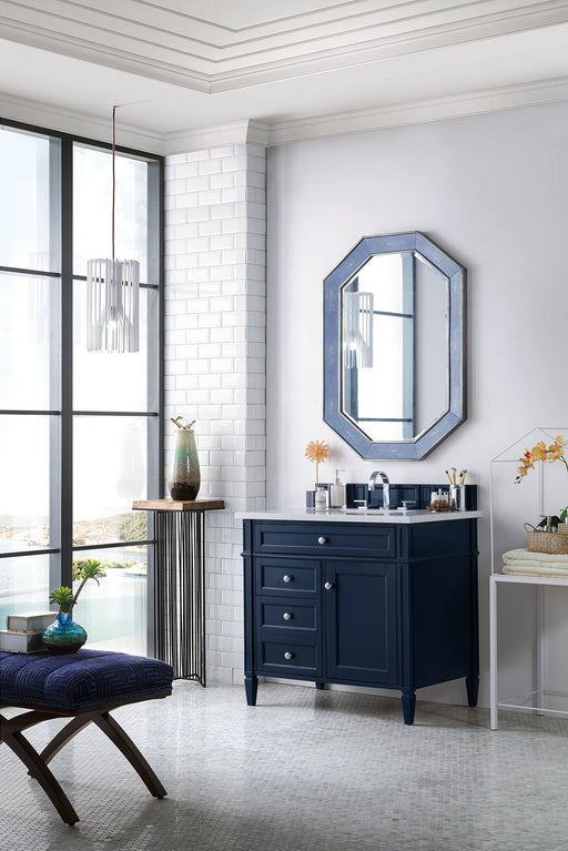 Brittany 36" Single Vanity in Victory Blue Single Bathroom Vanity James Martin Vanities Arctic Fall Solid Surface 