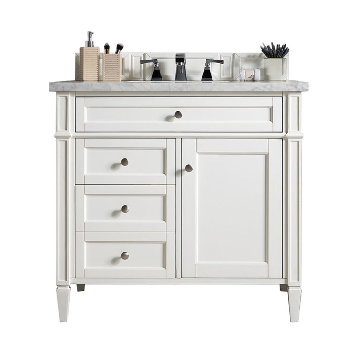 Brittany 36"Single Bathroom Vanity in Bright White Single Bathroom Vanity James Martin Vanities White Zeus Quartz 