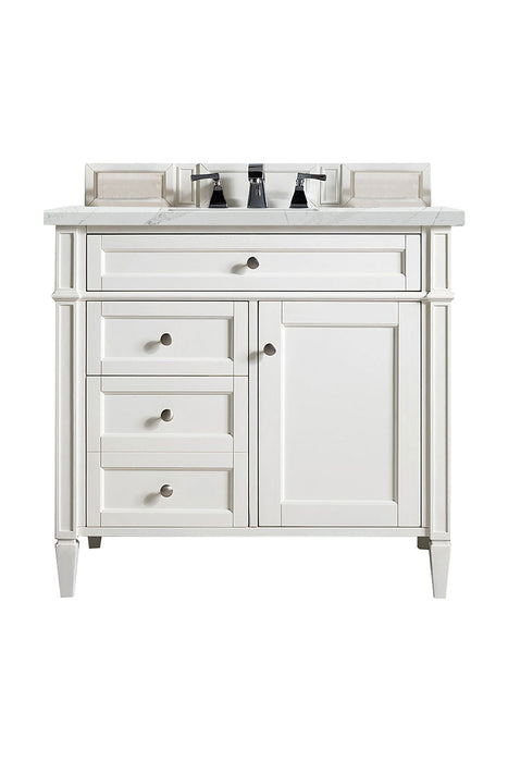 Brittany 36"Single Bathroom Vanity in Bright White Single Bathroom Vanity James Martin Vanities Eternal Serena Quartz 