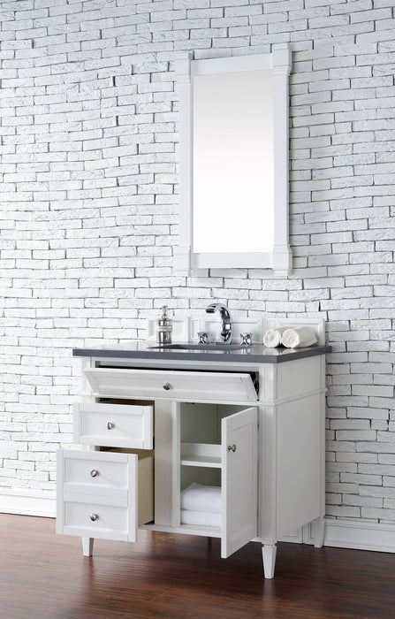 Brittany 36"Single Bathroom Vanity in Bright White Single Bathroom Vanity James Martin Vanities Carrara White Marble 