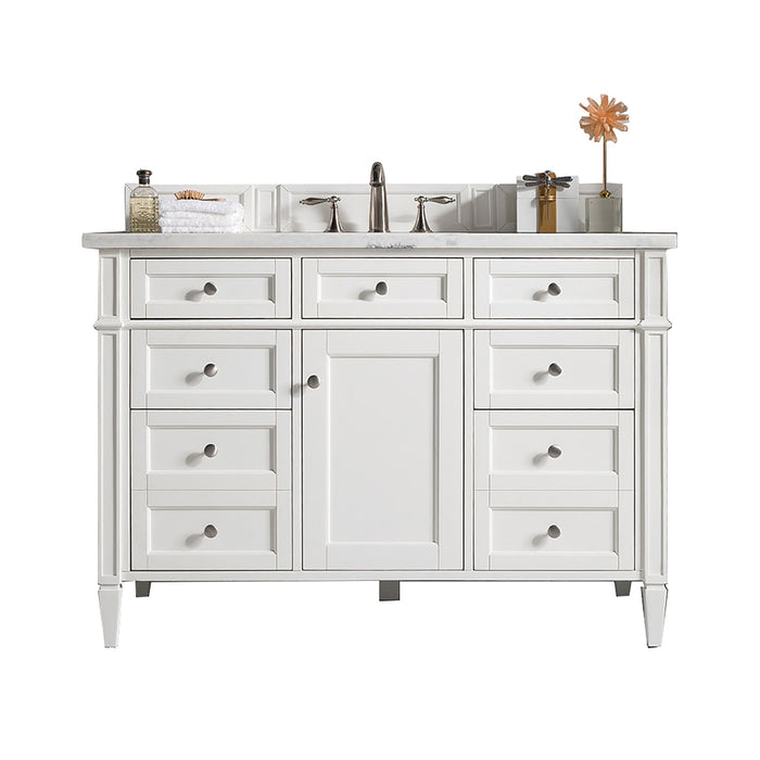 Brittany 48" Single Bathroom Vanity in Bright White Single Bathroom Vanity James Martin Vanities Ethereal Noctis Quartz 