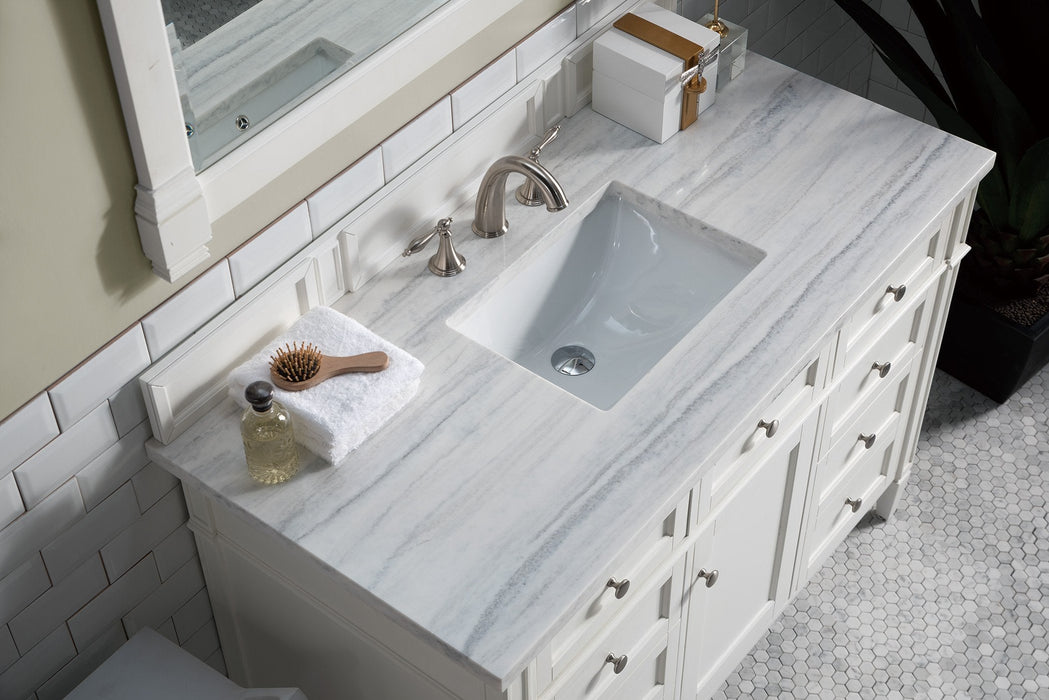 Brittany 48" Single Bathroom Vanity in Bright White Single Bathroom Vanity James Martin Vanities Eternal Jasmine Pearl Quartz 