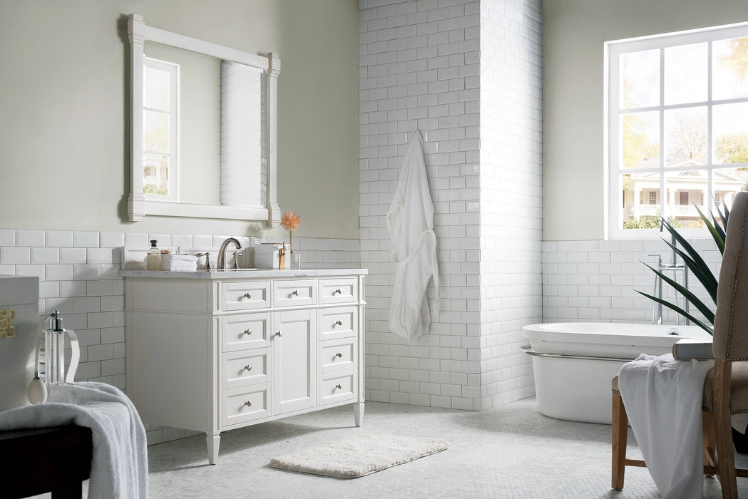 Brittany 48" Single Bathroom Vanity in Bright White Single Bathroom Vanity James Martin Vanities Arctic Fall Solid Surface 