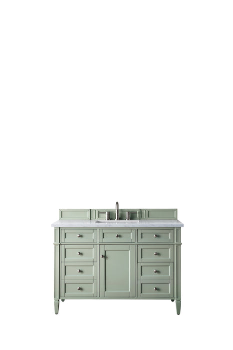 Brittany 48" Single Vanity Cabinet in Sage Green Single Bathroom Vanity James Martin Vanities Eternal Jasmine Pearl Quartz 