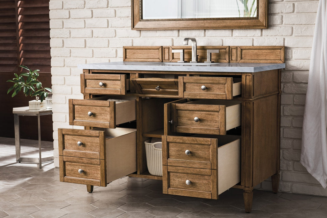 Brittany 48" Single Vanity Cabinet, Saddle Brown Single Bathroom Vanity James Martin Vanities Carrara White Marble 