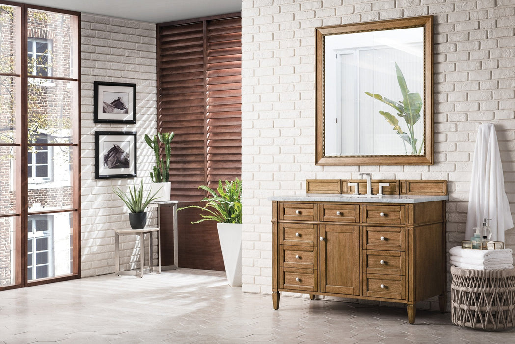 Brittany 48" Single Vanity Cabinet in Saddle Brown Single Bathroom Vanity James Martin Vanities Arctic Fall Solid Surface 