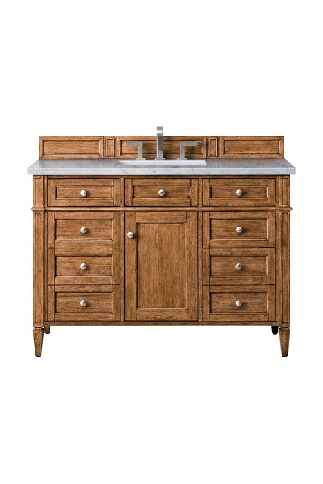 Brittany 48" Single Vanity Cabinet, Saddle Brown Single Bathroom Vanity James Martin Vanities Eternal Jasmine Pearl Quartz 