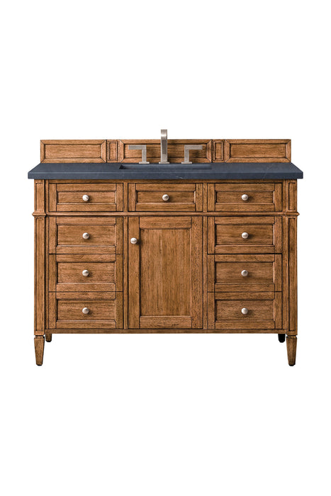 Brittany 48" Single Vanity Cabinet, Saddle Brown Single Bathroom Vanity James Martin Vanities Eternal Serena Quartz 