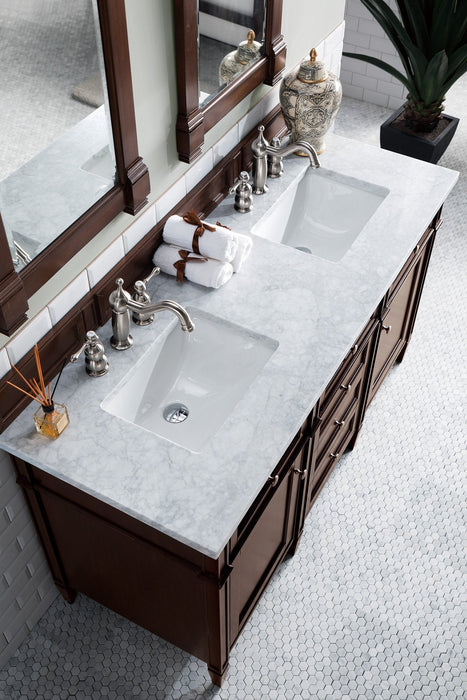 Brittany 60" Double Bathroom Vanity in Burnished Mahogany Double bathroom Vanity James Martin Vanities Ethereal Noctis Quartz 