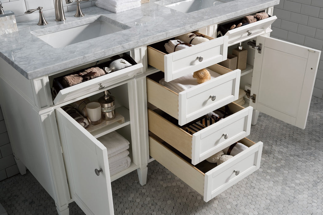 Brittany 60" Double Bathroom Vanity in Bright White Double bathroom Vanity James Martin Vanities Carrara White Marble 