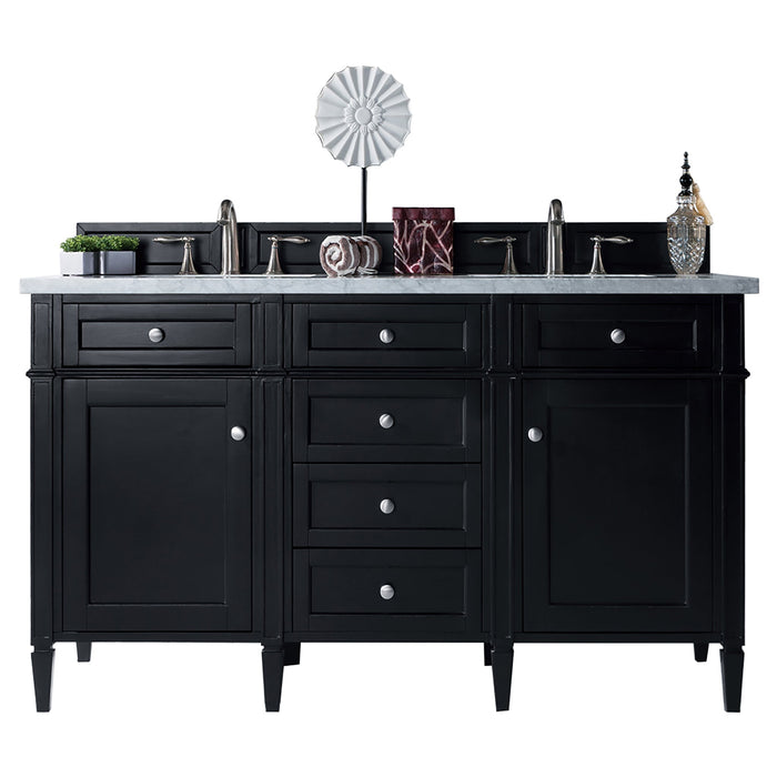 Brittany 60" Double Bathroom Vanity in Black Onyx Double bathroom Vanity James Martin Vanities Victorian Silver Quartz 