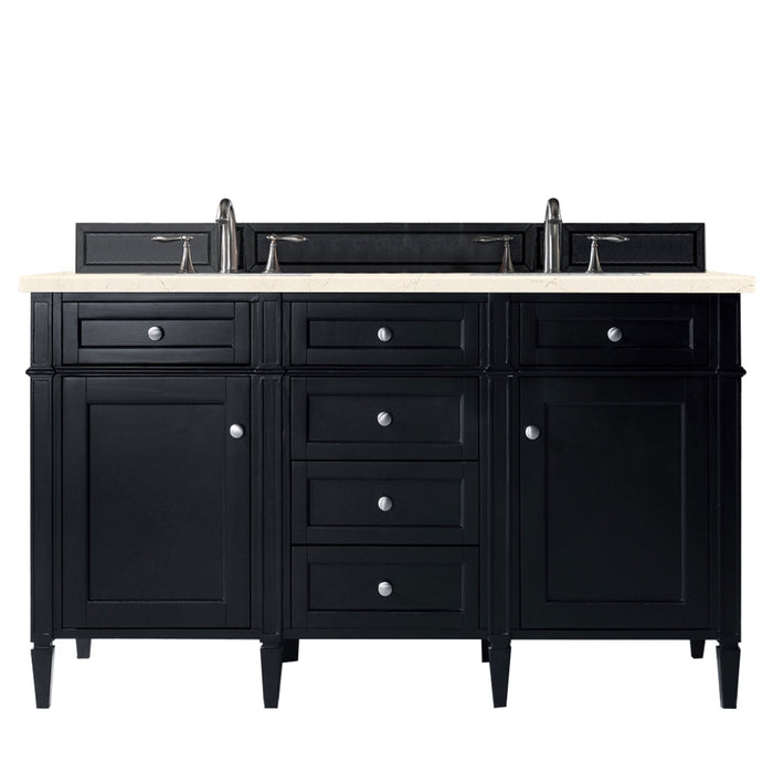 Brittany 60" Double Bathroom Vanity in Black Onyx Double bathroom Vanity James Martin Vanities Eternal Marfil Quartz 