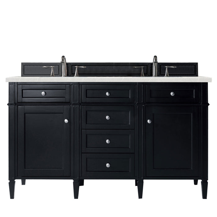 Brittany 60" Double Bathroom Vanity in Black Onyx Double bathroom Vanity James Martin Vanities White Zeus Single Faucet Quartz Top w/Backsplash 