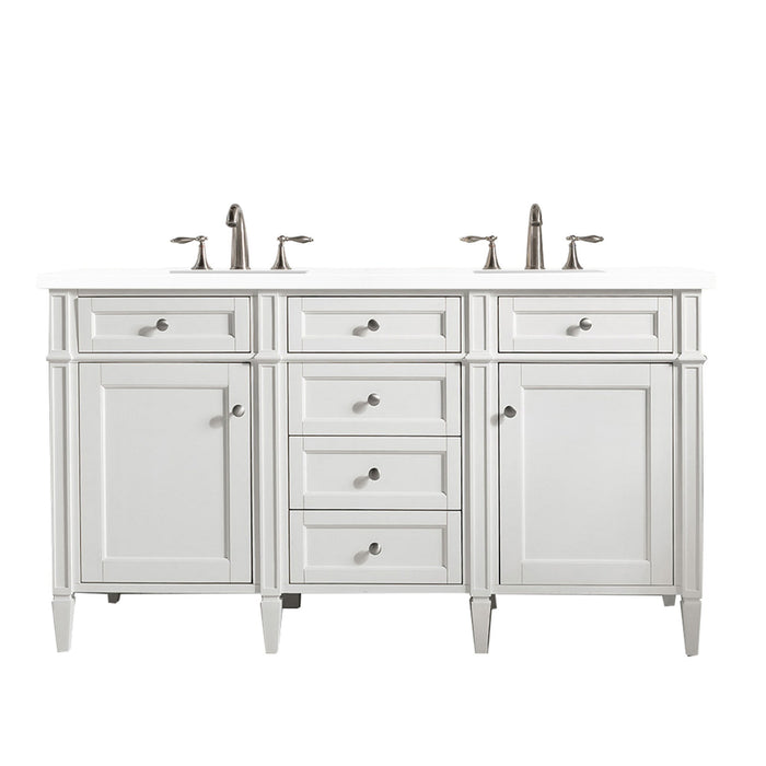 Brittany 60" Double Bathroom Vanity in Bright White Double bathroom Vanity James Martin Vanities Eternal Jasmine Pearl Quartz 