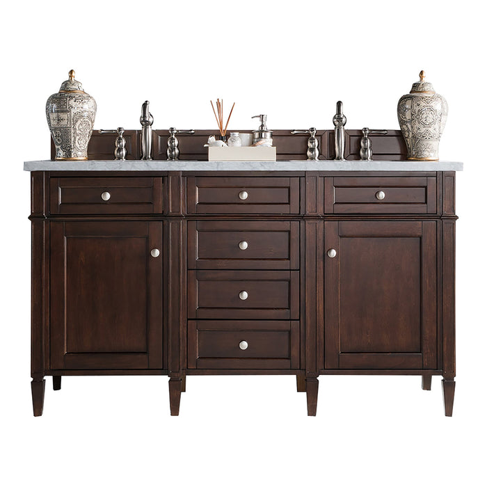 Brittany 60" Double Bathroom Vanity in Burnished Mahogany Double bathroom Vanity James Martin Vanities Eternal Serena Quartz 