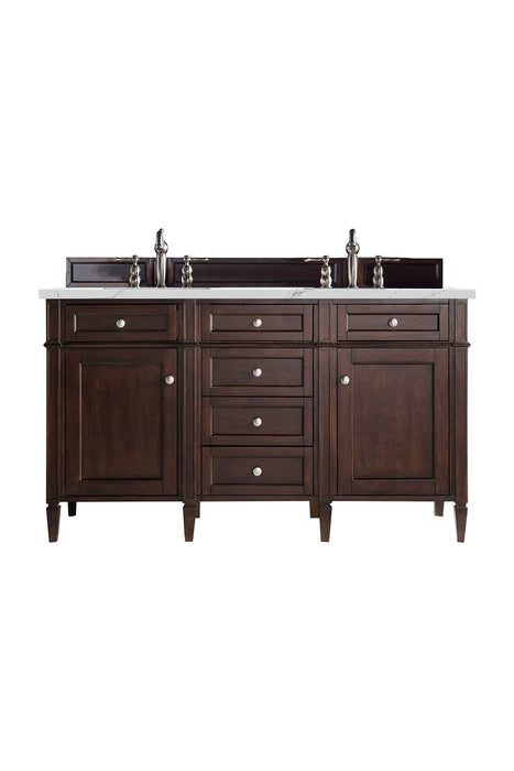 Brittany 60" Double Bathroom Vanity in Burnished Mahogany Double bathroom Vanity James Martin Vanities Victorian Silver Quartz 