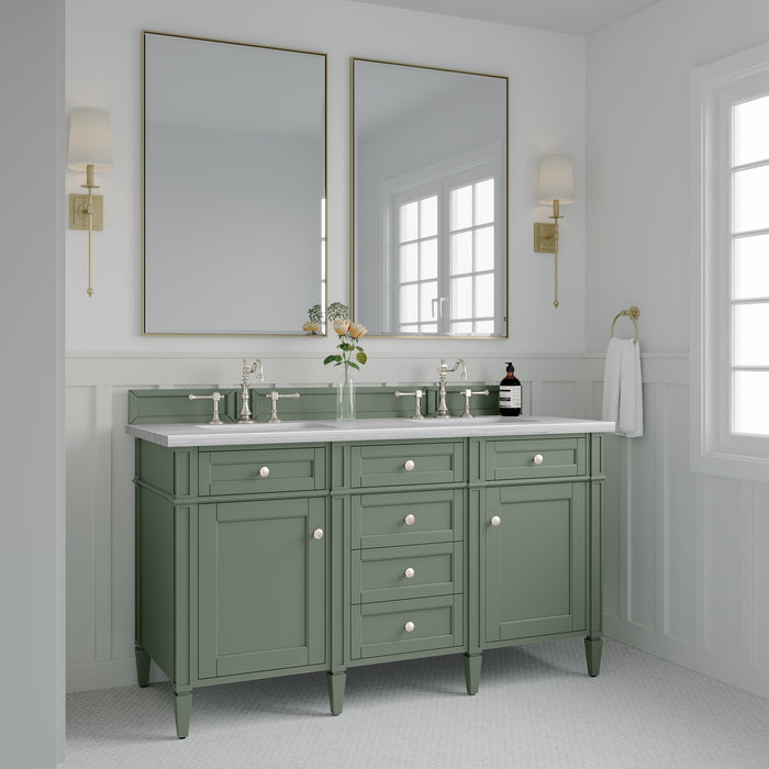 Brittany 60" Double Bathroom Vanity in Smokey Celadon Double bathroom Vanity James Martin Vanities Arctic Fall Solid Surface 