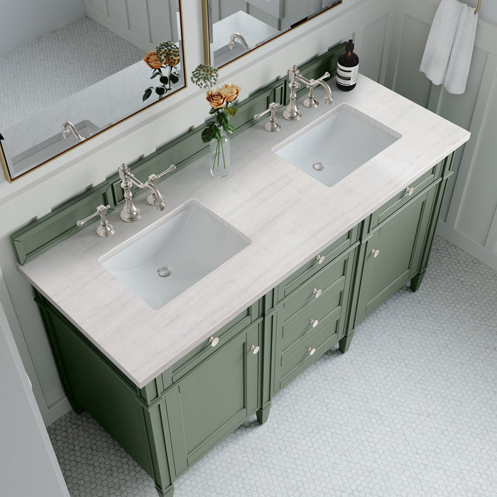 Brittany 60" Double Bathroom Vanity in Smokey Celadon Double bathroom Vanity James Martin Vanities Carrara White Marble 