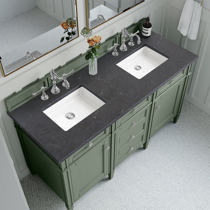 Brittany 60" Double Bathroom Vanity in Smokey Celadon Double bathroom Vanity James Martin Vanities Victorian Silver Quartz 