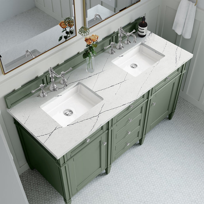 Brittany 60" Double Bathroom Vanity in Smokey Celadon Double bathroom Vanity James Martin Vanities Ethereal Noctis Quartz 