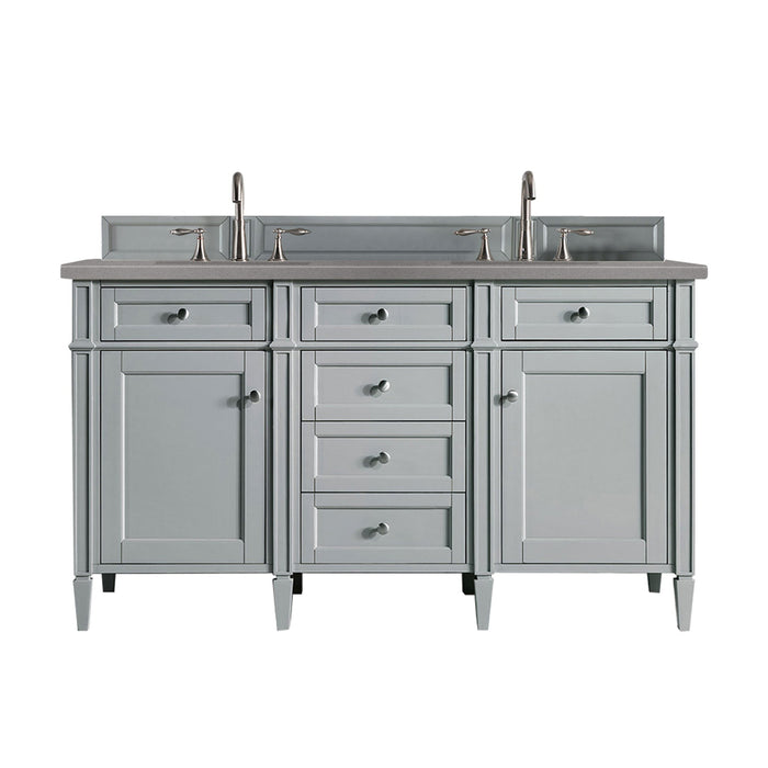 Brittany 60" Double Bathroom Vanity in Urban Gray Double bathroom Vanity James Martin Vanities White Zeus Single Faucet Quartz Top w/Backsplash 