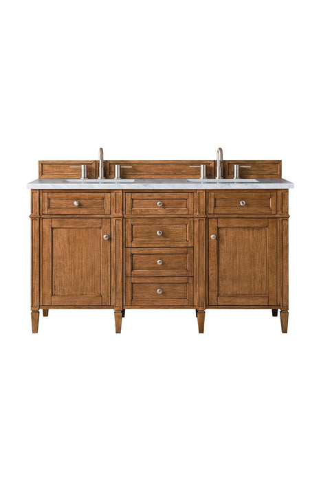 Brittany 60" Double Vanity Cabinet in Saddle Brown Double Bathroom Vanity James Martin Vanities Ethereal Noctis Quartz 