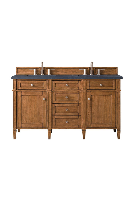 Brittany 60" Double Vanity Cabinet in Saddle Brown Double Bathroom Vanity James Martin Vanities White Zeus Quartz 