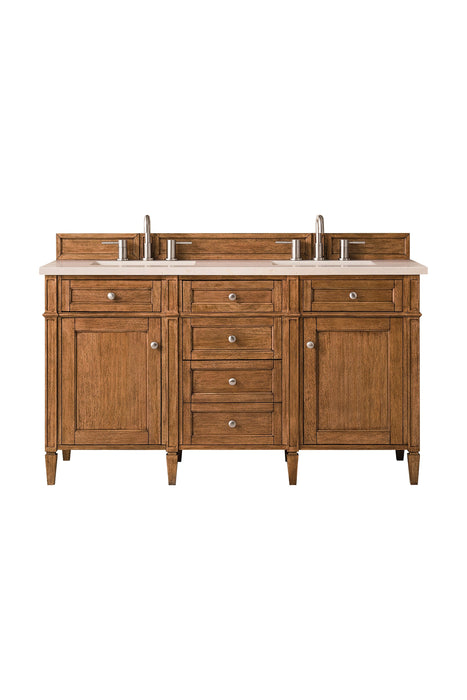 Brittany 60" Double Vanity Cabinet in Saddle Brown Double Bathroom Vanity James Martin Vanities Parisien Bleu Quartz 