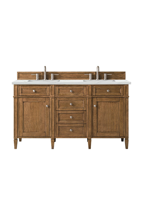 Brittany 60" Double Vanity Cabinet in Saddle Brown Double Bathroom Vanity James Martin Vanities Victorian Silver Quartz 