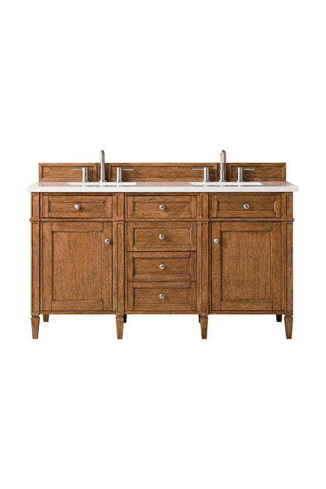 Brittany 60" Double Vanity Cabinet in Saddle Brown Double Bathroom Vanity James Martin Vanities Eternal Marfil Quartz 