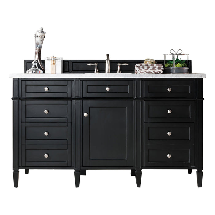 Brittany 60" Single Bathroom Vanity in Black Onyx Single Bathroom Vanity James Martin Vanities White Zeus Quartz 