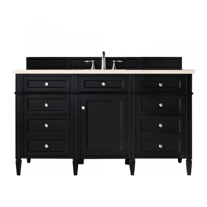 Brittany 60" Single Bathroom Vanity in Black Onyx Single Bathroom Vanity James Martin Vanities Eternal Marfil Quartz 