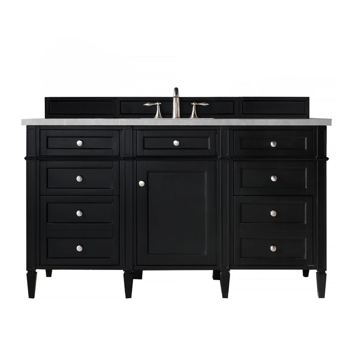 Brittany 60" Single Bathroom Vanity in Black Onyx Single Bathroom Vanity James Martin Vanities Parisien Bleu Quartz 