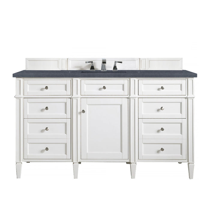 Brittany 60" Single Bathroom Vanity in Bright White Single Bathroom Vanity James Martin Vanities Ethereal Noctis Quartz 