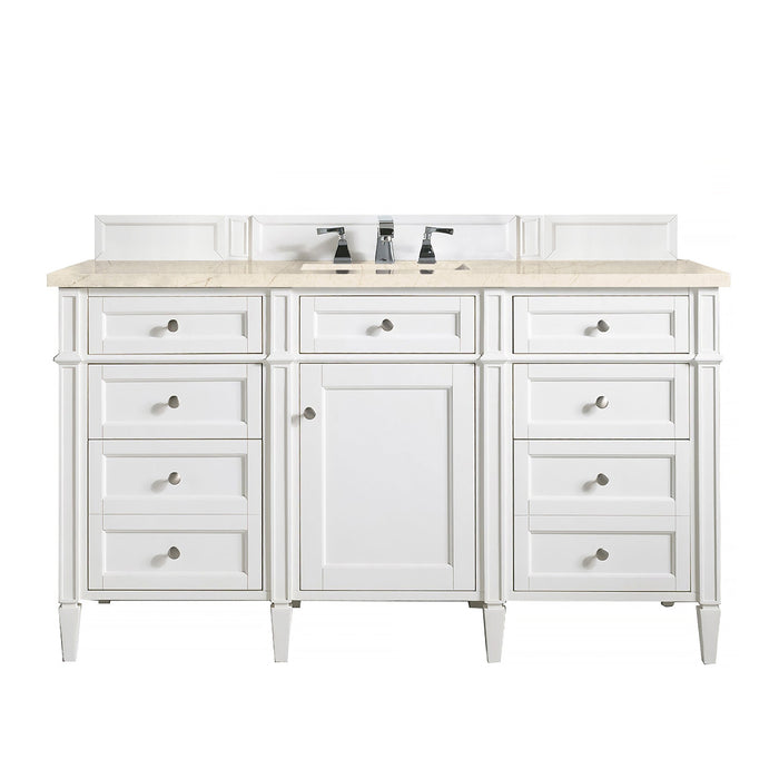 Brittany 60" Single Bathroom Vanity in Bright White Single Bathroom Vanity James Martin Vanities Eternal Serena Quartz 