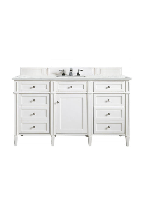 Brittany 60" Single Bathroom Vanity in Bright White Single Bathroom Vanity James Martin Vanities Eternal Marfil Quartz 