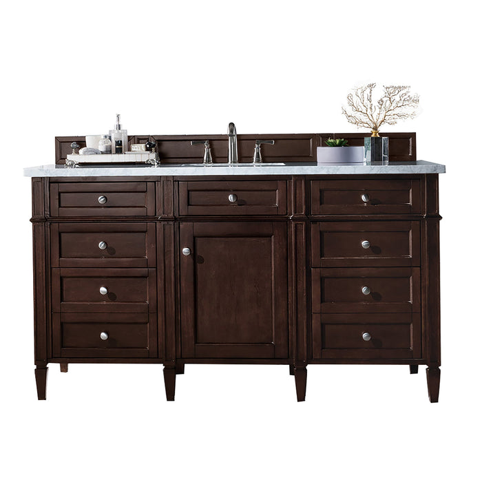 Brittany 60" Single Bathroom Vanity in Burnished Mahogany Single Bathroom Vanity James Martin Vanities White Zeus Quartz 