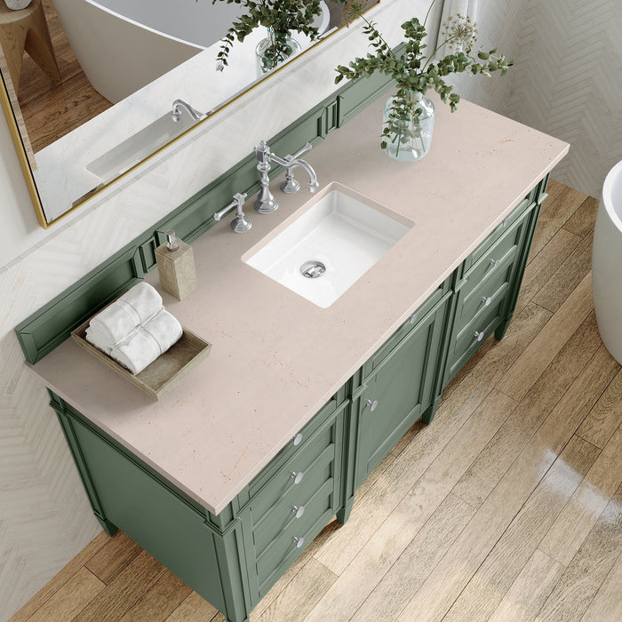 Brittany 60" Single Bathroom Vanity in Smokey Celadon Single Bathroom Vanity James Martin Vanities White Zeus Single Faucet Quartz Top w/Backsplash 