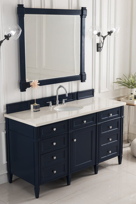 Brittany 60" Single Bathroom Vanity in Victory Blue Single Bathroom Vanity James Martin Vanities Victorian Silver Quartz 